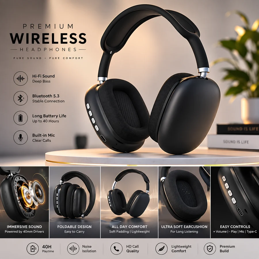 EchoWave P9 Wireless Headphones