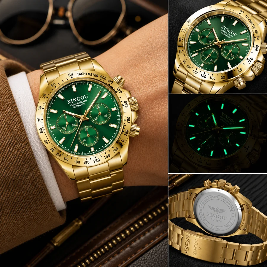 Golden Watch with Stainless Steel Band | ساعة ذهبية بسوار من الستانلس ستيل