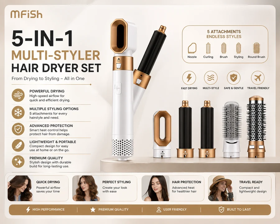 5-in-1 Hot Air Hair Styler | جهاز تصفيف الشعر بالهواء الساخن 5 في 1