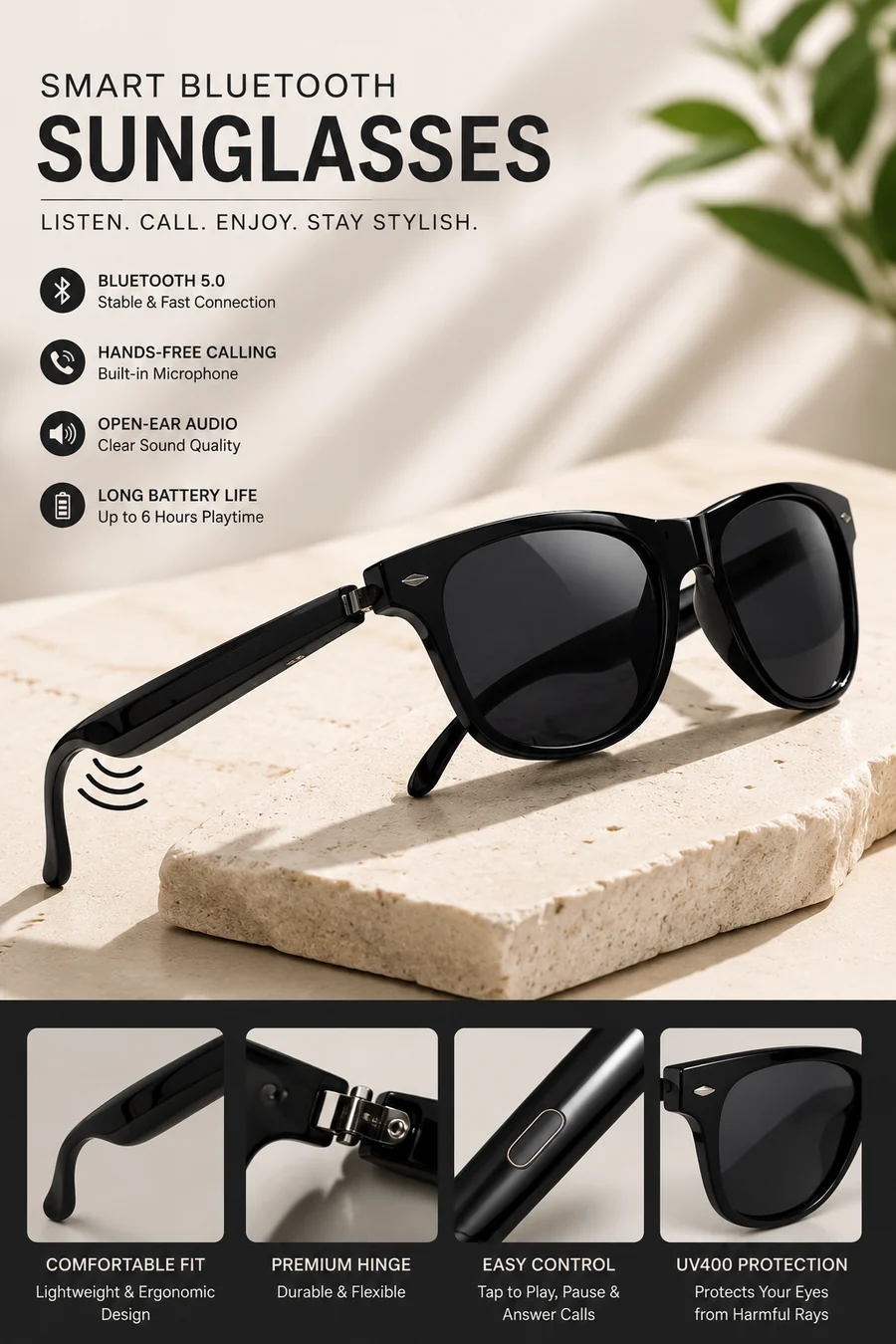 Smart Bluetooth Glasses | نظارات بلوتوث ذكية عصرية لحماية العين والاتصال