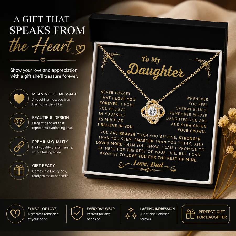 Necklace Gold Card Light Box | صندوق هدايا مضيء مع قلادة قلب ذهبية ورسالة تعبيرية